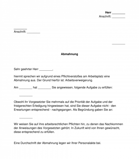 Abmahnung - Arbeitsrecht - Muster, Vorlage Word und PDF