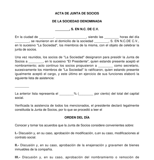 Acta de asamblea ordinaria o extraordinaria de una sociedad