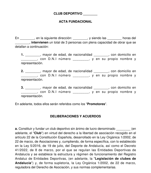 Acta fundacional de un club deportivo