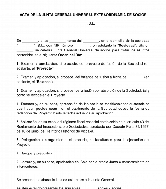 Acta de la junta general para la aprobación de una fusión