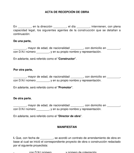 Acta de Recepción de Obra - Modelo, Formato Word y PDF