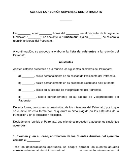 Acta de la reunión del patronato de una fundación