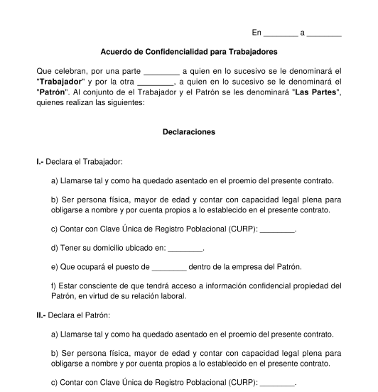 Acuerdo Unilateral de confidencialidad