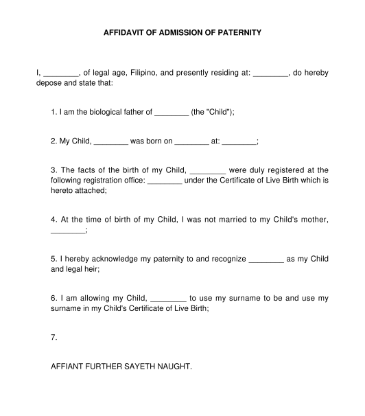 Affidavit of Admission of Paternity