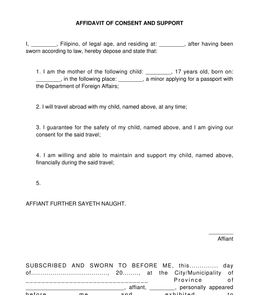 Affidavit of Consent and Support