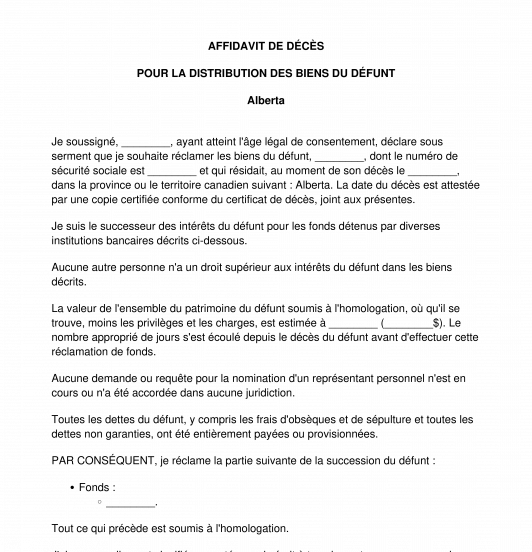 Affidavit de décès