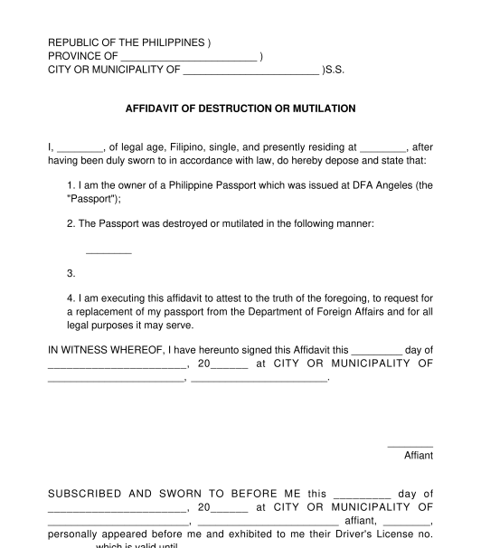 Affidavit of Destruction or Mutilation