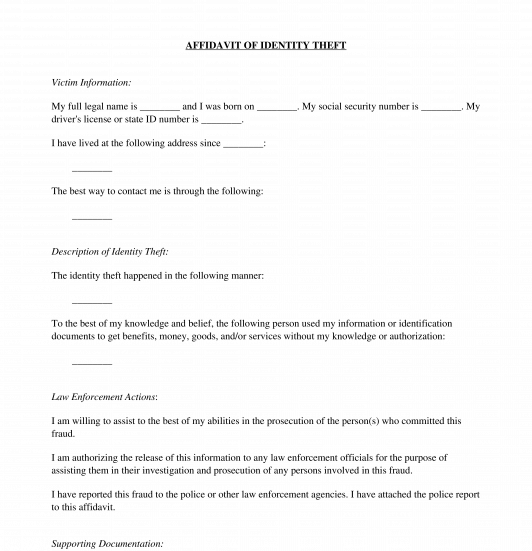 Affidavit of Identity Theft