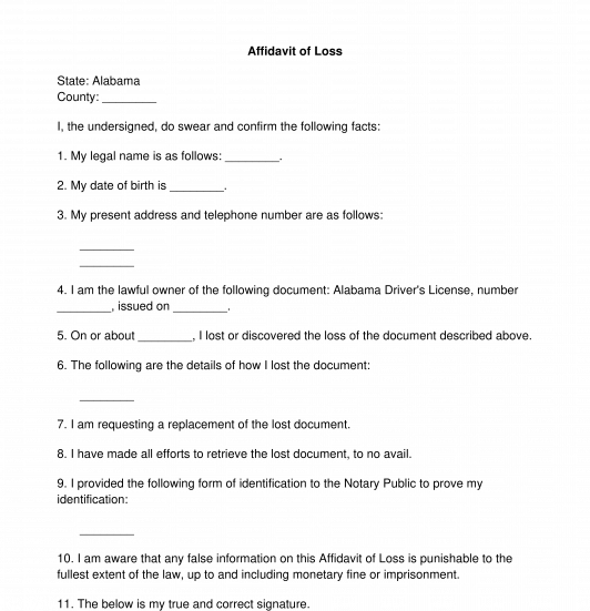 Affidavit of Loss