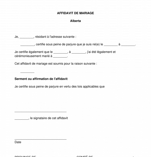 Affidavit de mariage