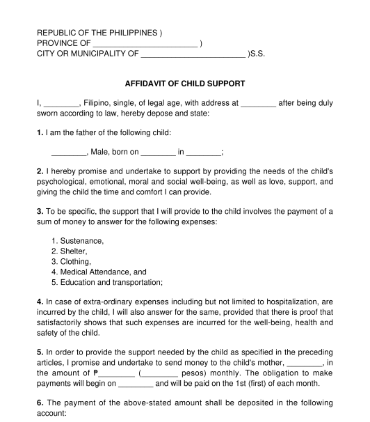 Affidavit of Child Support