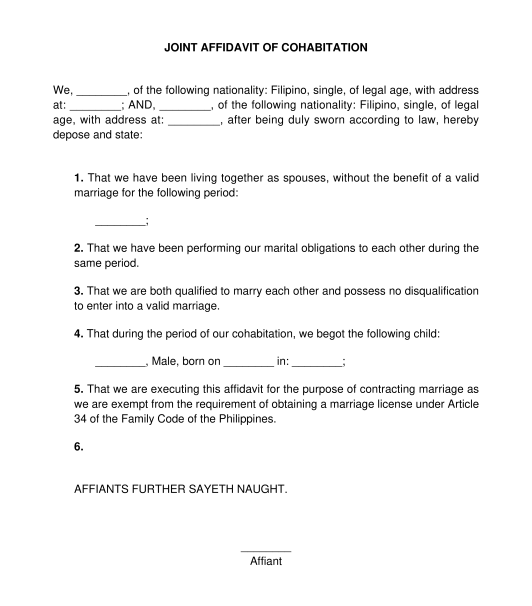 Affidavit of Cohabitation