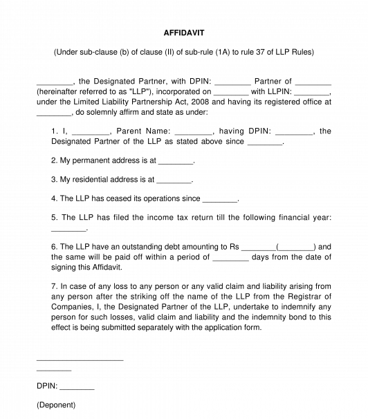 Affidavit of Designated Partners to Wind up an LLP