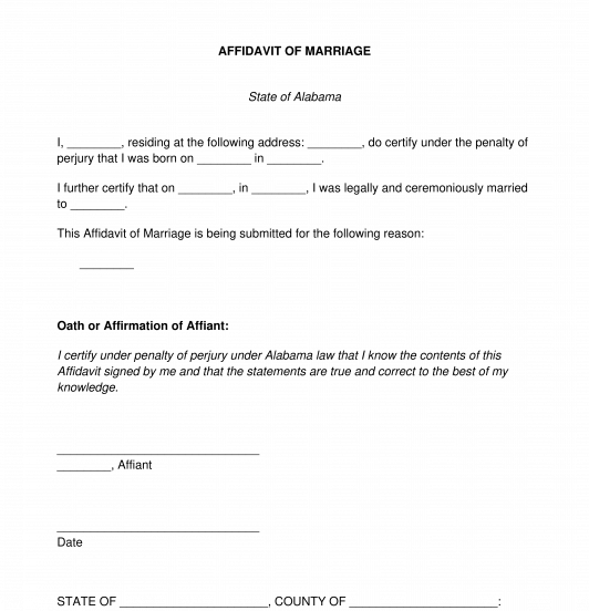 Affidavit of Marriage