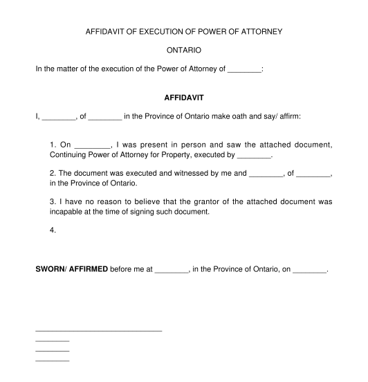 Affidavit of Execution of Power of Attorney