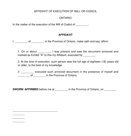 Affidavit of Execution of Will or Codicil