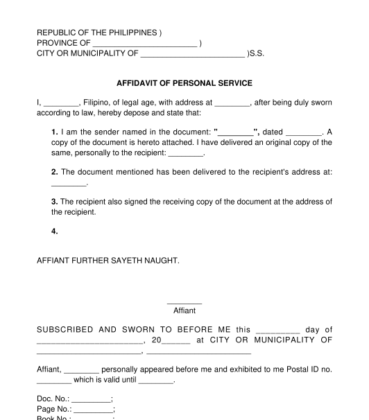 Affidavit of Personal Service