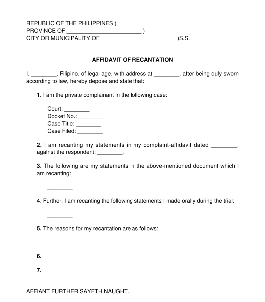 Affidavit of Recantation