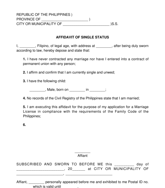 Affidavit of Single Status