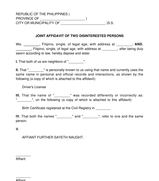 Affidavit of Two Disinterested Persons