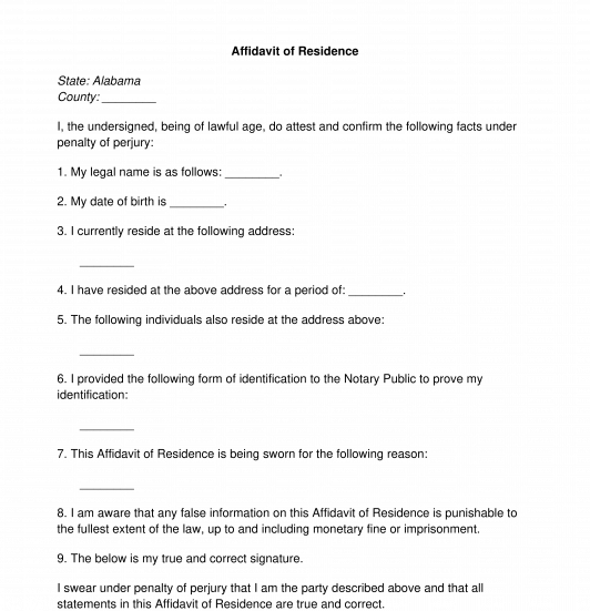 Affidavit of Residence
