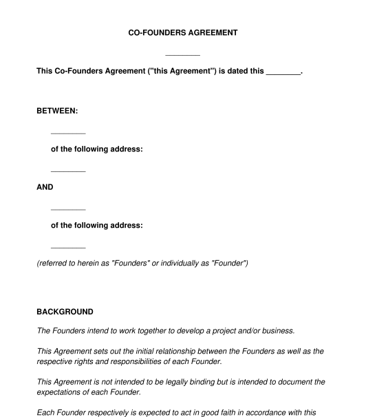 Startup Founders Agreement Template