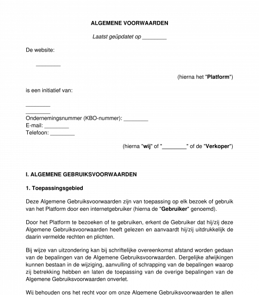 Algemene voorwaarden voor gebruik en verkoop van een website of mobiele applicatie