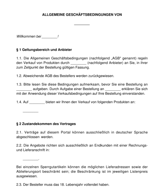 Allgemeine Geschaftsbedingungen Agb Muster Word Pdf