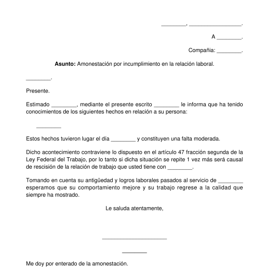 Ejemplo De Amonestación Por Escrito A Un Trabajador Opciones de Ejemplo ...