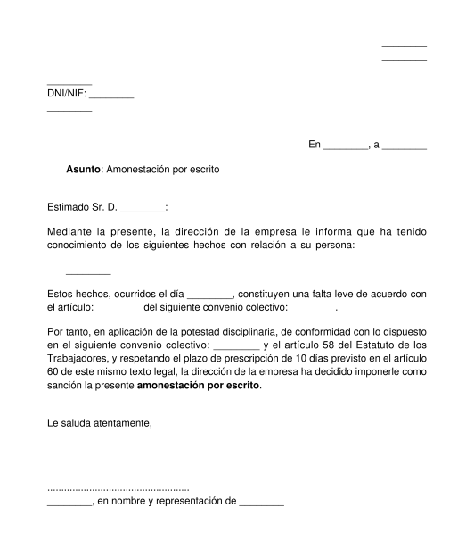 Amonestación por Escrito a un Trabajador - Modelo