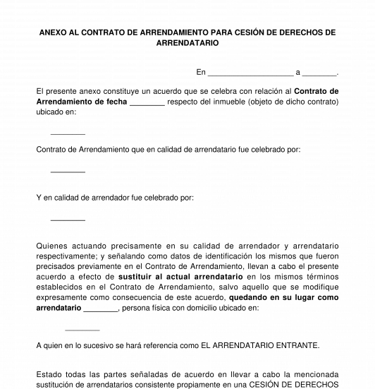Anexo al contrato de arrendamiento para la inclusión o sustitución de arrendatarios