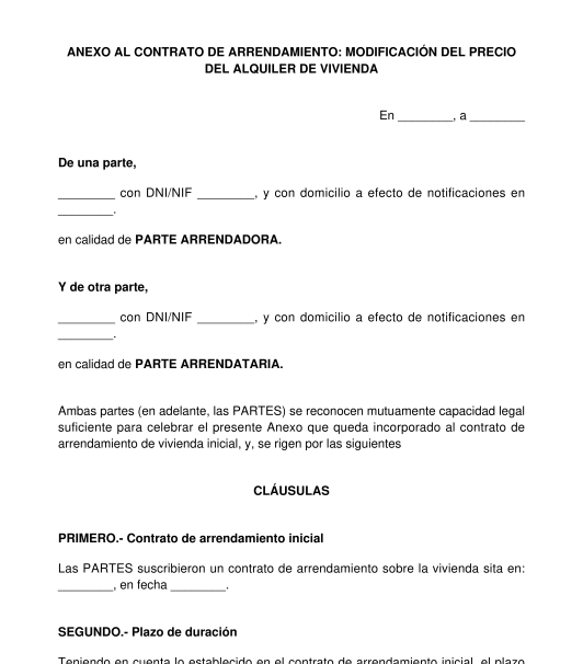 Anexo al Contrato de Arrendamiento: Modificación del Precio del Alquiler