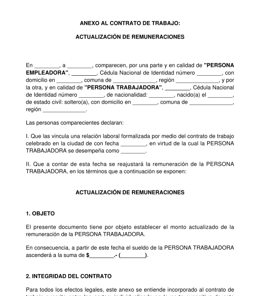 Anexo al Contrato de Trabajo: Actualización de Remuneración