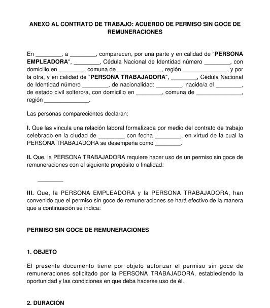 Anexo al Contrato de Trabajo: Acuerdo de Permiso sin Goce de Remuneraciones