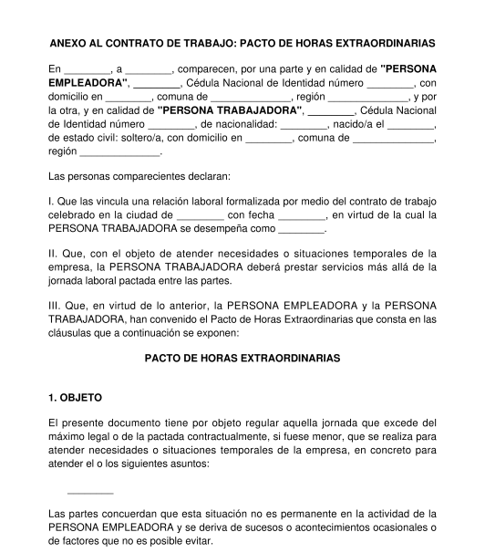 Anexo al Contrato de Trabajo: Pacto de Horas Extraordinarias