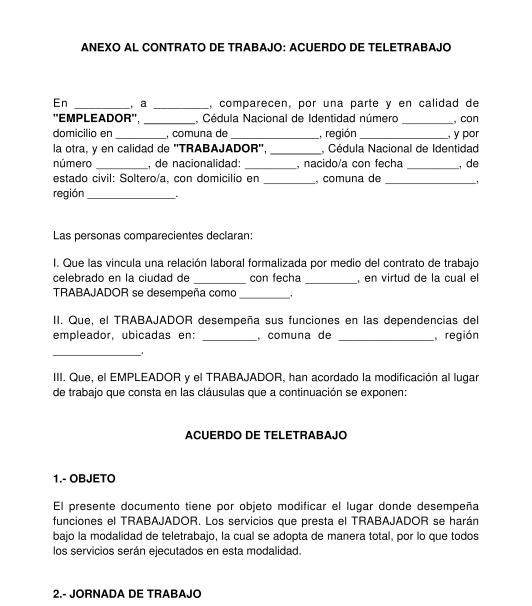 Anexo al Contrato de Trabajo: Trabajo a distancia