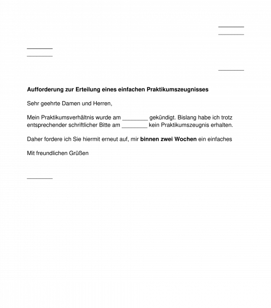 Anforderung eines Praktikumszeugnisses