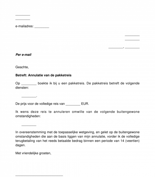 Annulatie van een pakketreis