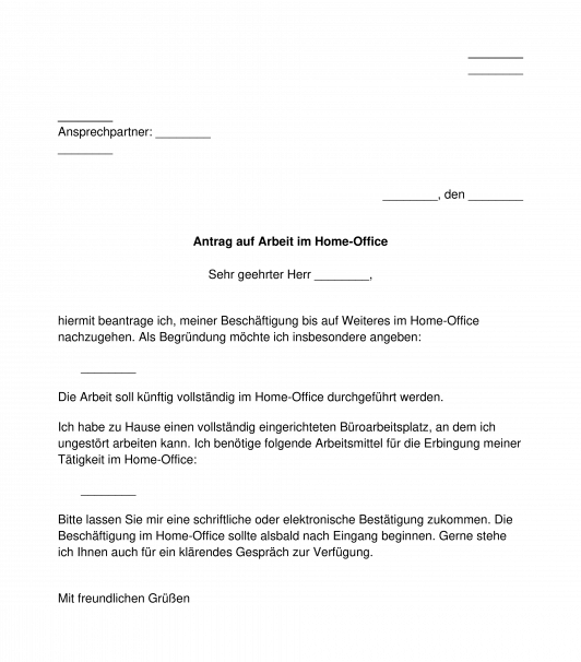 Antrag auf Home-Office