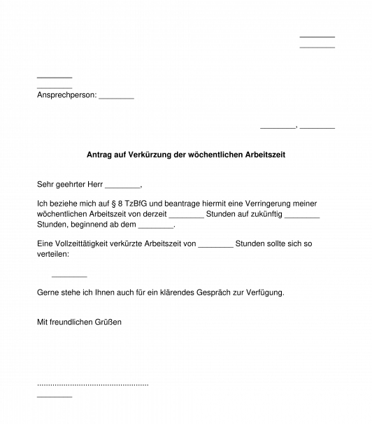 Antrag auf Teilzeitarbeit