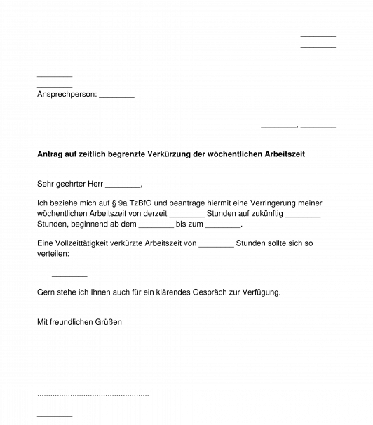 Antrag Auf Bruckenteilzeit Arbeitsrecht Muster