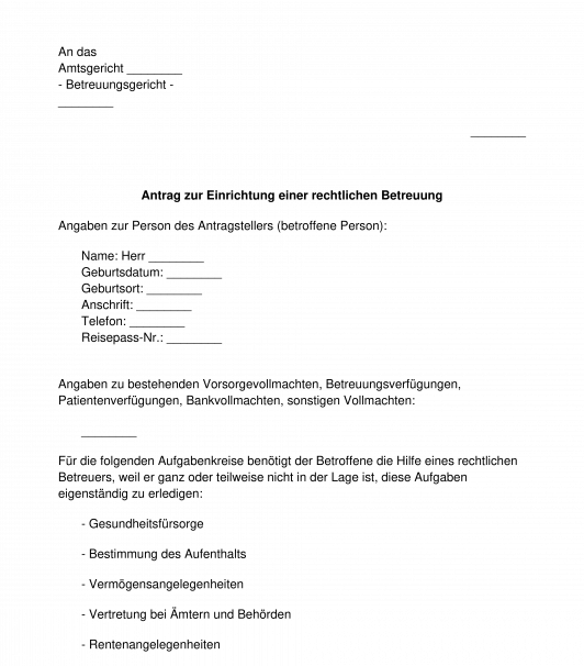 Antrag auf Einrichtung einer rechtlichen Betreuung