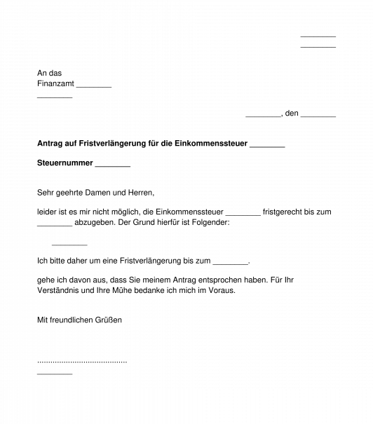 Antrag auf Fristverlängerung für die Steuererklärung