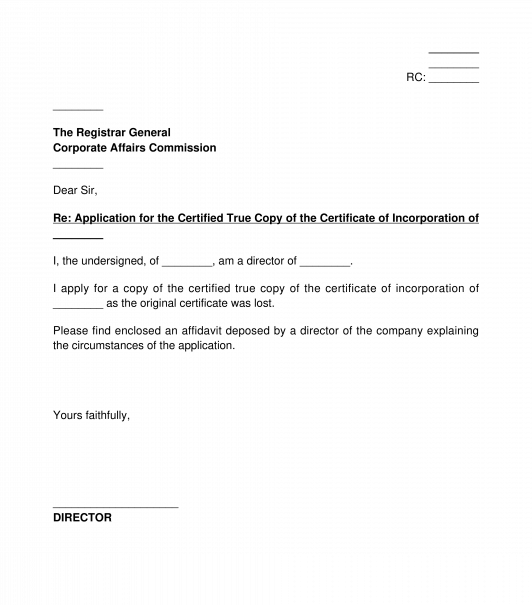 Application for the Certified True Copy of Certificate of Registration