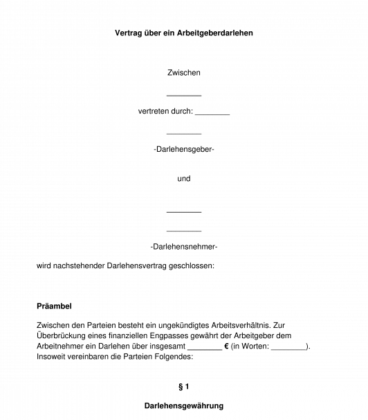 Arbeitgeberdarlehensvertrag Muster Vorlage Word Pdf