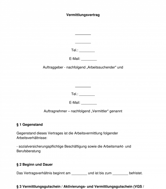 Arbeitsvermittlung - Vertrag