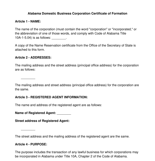 Articles Of Incorporation