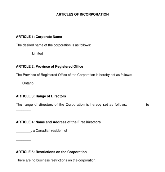 Articles of Incorporation