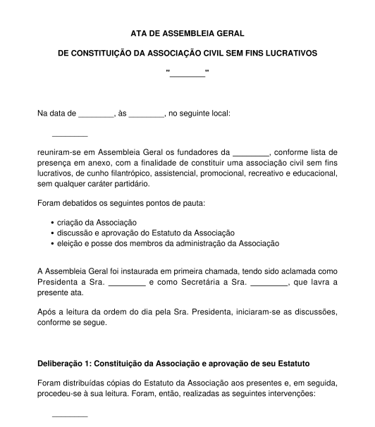 Ata de assembleia geral de constituição de associação