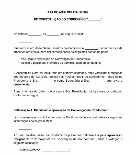 Ata de assembleia geral de constituição de condomínio